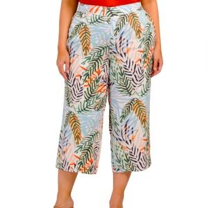 Tahari Flat Front Cropped Linen Pant Size 1X